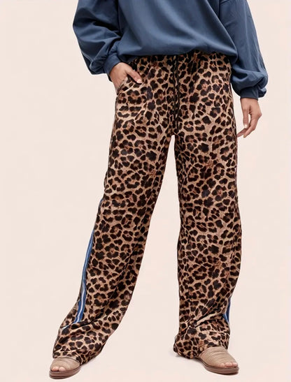 Leopard broek blauwe streep.